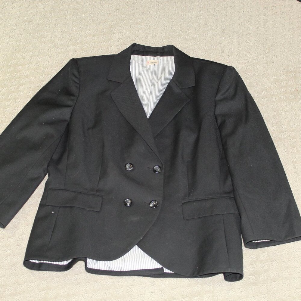 Cremieux Women's Size 12 Short Double Breasted 3/4 Sleeve Black Blazer